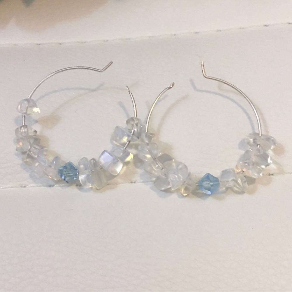 NWOT Opalite Moonstone Blue Crystal Hoop Earrings